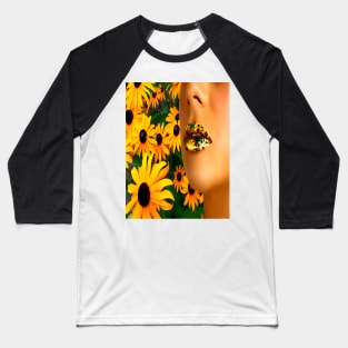 Lips in sunflowers Baseball T-Shirt